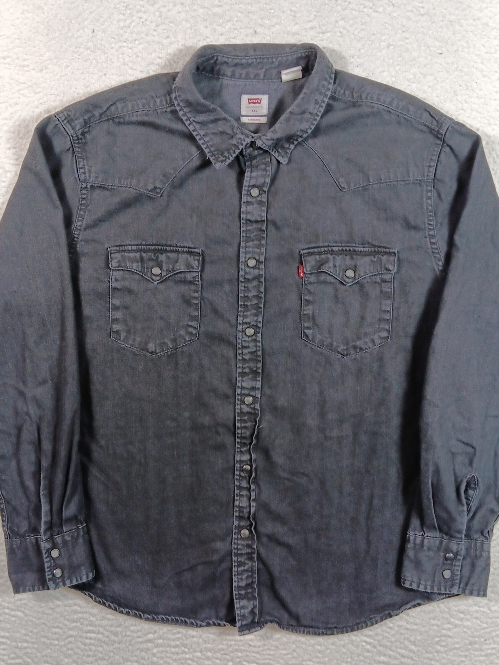 Levis Shirt Mens 2XL Black Denim Pearl Snap Long Sleeve Western Cowboy Rodeo